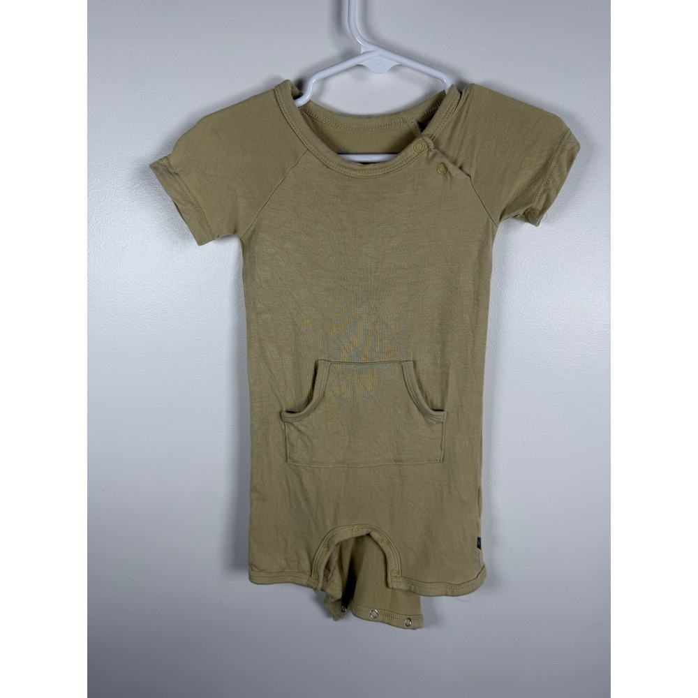 Kyte Baby Bamboo Short Sleeve Tan Pocket Shortall 12-18 Months